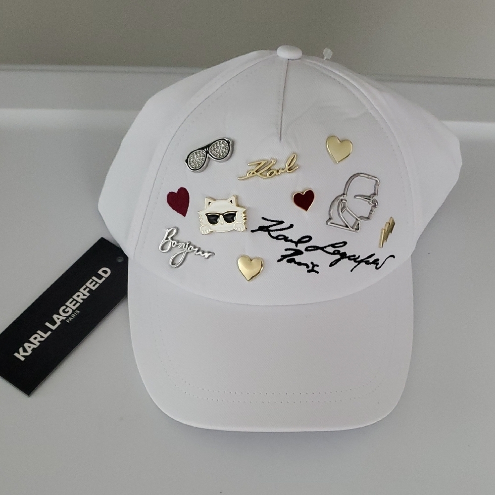 Karl Lagerfeld White and Gold Hat with Playful Accents